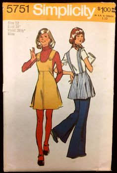 UC Sz 12 B 34 Mini Jumper Dress Tunic Bell Bottom Pants Simplicity 5751 Pattern | eBay 1970 Fashion Black Women, Mid 1970s Fashion, 60s Fashion Sewing Patterns, Vintage Simplicity Patterns 1970's, 1970s Rockstar Fashion, Vintage 70s Patterns, Jumper Dress Sewing Pattern, 70 S Outfits, 60s Lookbook