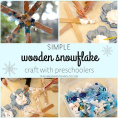 simple wooden snowflake craft with preschoolers for kids to make in the winter