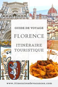 travel guide for the two - day itinerary in italy with images of buildings and food