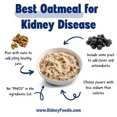 Oatmeal and Kidney Disease | Kidney Foodie Oatmeal Calories, Low Phosphorus Foods, Low Protein Foods, Kidney Healthy Foods, Kidney Friendly Recipes Renal Diet, Low Potassium Recipes, Quaker Instant Oatmeal, Potassium Foods, Cooking Oatmeal