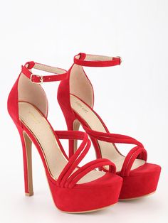 Heels Shein, Women Template, Red Sandals Heels, High Heels Boots, Red Sandals, Red Heels, Platform High Heels, Red Satin, Heel Sandals