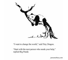 a black and white drawing of a man falling off his back with the caption'i want to change the world, said tiny dragon '