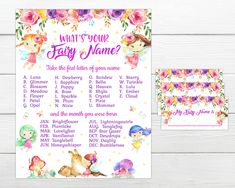 a printable fairy baby shower game with pink flowers and tinkerbells on it