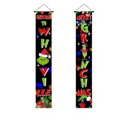 PRICES MAY VARY. Exclusive Fancy Grich Christmas Decorations: Two Christmas Banners for Christmas porch decorations, with signs ‘Welcome to Who-ville’ and ‘Merry Christmas’. the classic Green elements heralding the arrival of Christmas, adding Christmas holiday atmosphere. Highly Durable Material & Decent Size: Christmas porch decorations (70.8" x 11.8") are made of thickened 600D Oxford Fabric that is Weather-resistant, washable and reusable.Dress up your front door/porch, entryway, yard, firep Merry Christmas Porch Sign, Porch Sign Christmas, Green Christmas Decorations, Door Outside, Front Door Porch, Easy Christmas Decorations, Christmas Porch Decor, Merry Christmas Sign, Hanging Banner