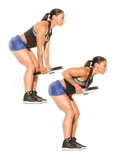 a woman doing squats with a barbell