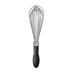 a metal whisk on a white background