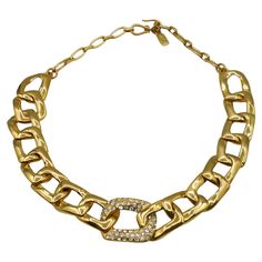 YVES SAINT LAURENT vintage gold tone curb chain necklace embellished with clear crystals. Hook clasp closure. Embossed YSL Made in France. Indicative measurements : max. length approx. 59 cm (23.23 inches) / max. width approx. 3.2 cm (1.26 inches). Materials : Gold tone metal hardware / Crystal. NOTES - This is a preloved vintage item, therefore it might have imperfections. - Colors may differ slightly from actual product appearance due to differences in lighting conditions. - As a buyer, you ar Crystal Notes, Saint Laurent Vintage, Slim Aarons, Curb Chain Necklace, Hook Clasp, Clear Crystals, Vintage Jewels, Jewel Tones, Curb Chain