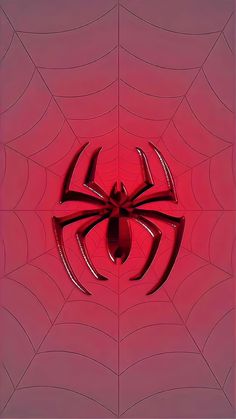 a spider - man logo is shown on a red background with webs in the center