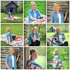 a collage of photos showing women sitting on blankets