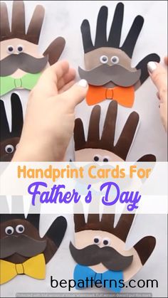 handprint cards for father's day with mustaches and bow ties on them