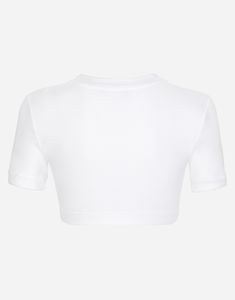 Cropped cotton jersey T-shirt with DG lettering: White Round neck Short sleeves Form fitting The piece measures 32 cm from the center back on a size IT 40 The model is 175 cm tall and wears a size IT 40 Made in Italy Fitted Cotton White Tops, White Fitted Cotton Short Sleeve Top, White Fitted Short Sleeve Cotton Top, Fitted White Cotton Short Sleeve Top, Fitted Short Sleeve White Cotton Top, Fitted White Short Sleeve Cotton Top, White Fitted Cropped T-shirt With Short Sleeves, Fitted White Cotton Cropped T-shirt, Fitted White Cropped Cotton T-shirt