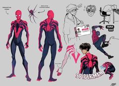 the spider - man character sheet is shown in various poses