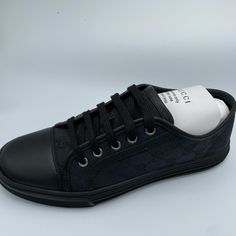 Brand New Come With Everything Gucci Designer Sneakers For Formal Occasions, Leather Low-top Sneakers For Evening, Gucci Designer Formal Sneakers, Evening Leather Low-top Sneakers, Black Leather Evening Sneakers, Elegant Black Calf Leather Sneakers, Evening Black Leather Sneakers, Elegant Black Evening Sneakers, Designer Black Gucci Sneakers