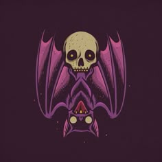 a skull and bat on a purple background