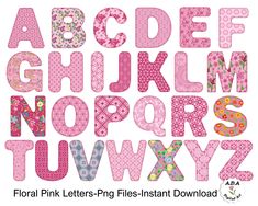 the alphabet is made out of pink fabric and has floral designs on it, including letters