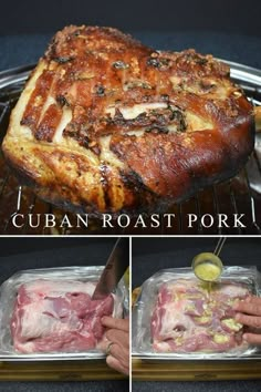 the process of making cuban roast pork is shown here