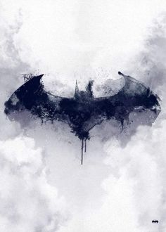 the dark knight rises movie poster with batman's silhouette on it and clouds in the background