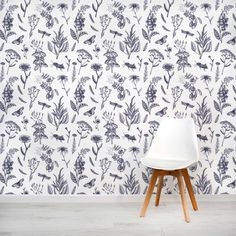 Navy Blue Botanical Floral Nature Wallpaper Blue Botanical Wallpaper, Seaside Wallpaper, Vinyl Wall Covering, Wallpaper Art Deco, Scandinavian Wallpaper, Abstract Wallpaper Design, Boho Wallpaper, Jungle Wallpaper, Old Room