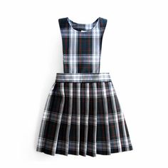 Your purchase today supports our workforce training program in partnership with Refugee Artisan Initiative that provides living wages for refugees and immigrants in the Pacific Northwest. Thank you! Also referred to as a jumper, our pinafore dress with knife pleated skirt is as comfortable as it is cute!  Ships in 3-5 days. Pinafore Dress with Knife Pleated Plaid Skirt Features Right sized bodice 100% Polyester Plaid Smooth front waistband Elasticized back waistband 2 waistband buttons for ad School Pinafore Dress, School Pinafore, Best School Uniform, Knife Pleated Skirt, Plaid Skort, Knife Pleat, Uniform Dress, Sewing Workshop, Pinafore Dress