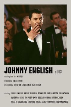 a movie poster with johnny english in the middle and people around him looking at them