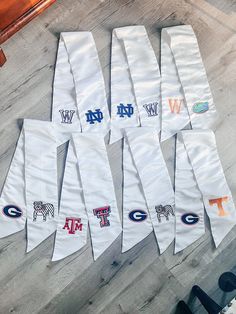 the ties are laid out on the floor