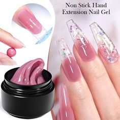 5ml Hard Jelly Extension Nail Gel Polish Nails Fibre Glass Gum Manicure Exte ^ Nail Shaping, Nail Extensions Acrylic, Nail Gel Polish, Professional Nail Art, Gel Polish Colors, Beauty Nail, Non Stick, Nail Gel, Nail Extensions