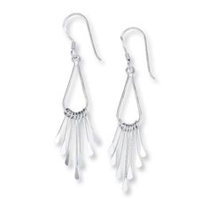 A celebration of light and movement, shimmering cascades of sterling silver dangle from teardrop loops. These fashion jewelry earrings are secured with fishhook backs. Silver Jewelry Terms Dangles, Jewelry Education, Jewelry Advice, Kay Jewelers, Fashion Jewelry Earrings, White Earrings, Girly Jewelry, Accessories Jewelry Earrings, Earrings Sterling Silver