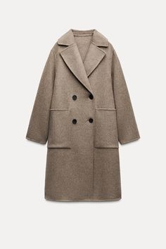 LONG WOOL BLEND DOUBLE BREASTED COAT - Mink | ZARA United States Waistcoat Dress, Cargo Shirts, Hooded Raincoat, Wool Blend Coat, Blazer Vest, Double Breasted Coat, Sweaters Knitwear, Puffer Coat, Lapel Collar