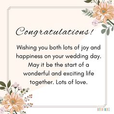 congratulations card with flowers on it and the words congratulations written in white lettering, surrounded by pink