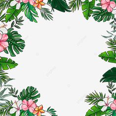 hand painted tropical leaves border Decoration Jungle, Leaves Border, Leaf Png, Autumn Leaves Background, Jungle Flowers, Coconut Leaves, Frame Decoration, Border Png, Pink Frame