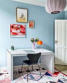 25 Ikea Desk Hacks That Will Inspire You All Day Long - james and catrin Dreamy Desk, Tile Desk, Garden Rug, Tile Furniture, Wall Colour, Old Apartments