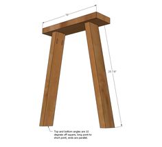 a wooden table with measurements for the legs