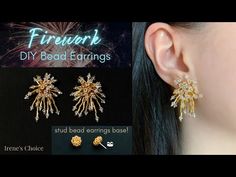 the earrings are designed with gold and crystal stones, as well as an earring