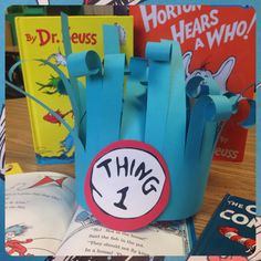 there is a blue bag that has the number one on it and dr seuss