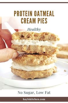 Spot on Protein Oatmeal Cream Pies for a healthy copycat of Little Debbies! Healthy homemade oatmeal cream pies are low fat, lower carb and sugar free too. A great high-protein treat. Healthier Oatmeal Cream Pies, Low Calorie Oatmeal Cream Pie, Protein Oatmeal Cream Pies, Sugar Free Low Fat Desserts, Healthy Oatmeal Cream Pies, High Protein Sugar Free Desserts, High Protein Low Fat Meals, High Protein Low Fat Recipes, Low Fat High Protein Recipes