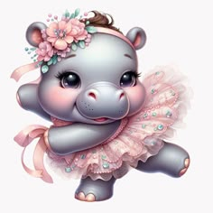 a cute little bear in a pink tutu with flowers on her head and dress