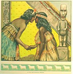 an image of two women in native american dress holding hands and looking at each other