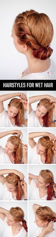 Get ready fast with 7 easy hairstyle tutorials for wet hair Hairstyles For Wet Hair, 5 Minute Hairstyles, Hair Romance, Summer Balayage, Ombré Hair, Hair Tutorials Easy, Quick Hairstyles, Balayage Highlights, Different Hairstyles