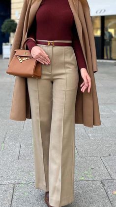 #fashion #fall #fashionista #style #chic #photography #stylish Beige Maroon Outfit, Winter Formal Looks For Women, Fall Quiet Luxury Outfits, Classy Formal Outfits For Women, Elegant Chic Outfits Classic Style, Elegant Winter Outfits Classy, Formal Pants For Women, Chic Photography, Maroon Outfit