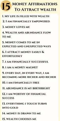 the five money affirmations to attract with each other, including an image of a