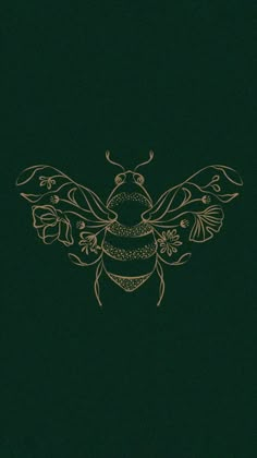 a drawing of a bee on a green background