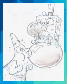 a drawing of spongebob and his friend