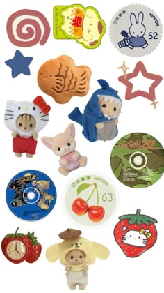 several different types of stuffed animals and magnets