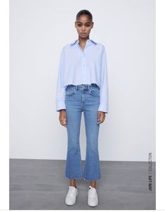 Flare Crop Jeans Outfit, Cropped Flare Jeans Outfit, Flare Outfits, Flare Outfit, Cropped Jeans Outfit, Cropped Outfits, Flare Jeans Outfit, Mid Waist Jeans, Outfit Zara