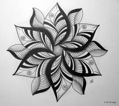 a drawing of a flower with black and white lines on the bottom, and an image of