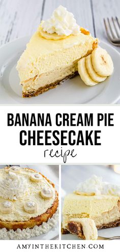 banana cream pie cheesecake recipe on a white plate