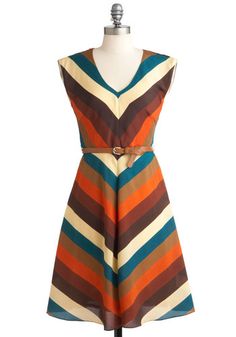 Know Every Angle Dress by Louche - Long, Stripes, Belted, Work, Casual, Vintage Inspired, 60s, 70s, Sleeveless, International Designer, Chevron, Variation Angle Dress, Spring Fashion Chic, Retro Vintage Dresses, Project Runway, Hijab Dress, 70s Inspired, Inspired Fashion