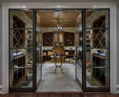 wine-cellar-glass-double-door-with-double-sidelights-clear-glass-4-lite-design Crittal Doors Lodge, Home Wine Cellars Storage, Iron Bar Doors, Wine Closet With Glass Doors, Kitchen Crittal Doors, Wine Cellar Mirror, Wine Cellar Game Room, Crittal Doors Pantry, Crittal Doors Larder