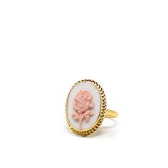 Elegant and playful, this White Rose cameo ring by Vintouch is hand-cast from 18-karat gold-plated silver in the designer's workshop in Naples, Italy. It's centered with brilliant hand-carved from porcelain flower cameo, symbolizing true love and rebirth. Cast from 18 karat gold over Sterling Silver. (1 micron thickness). To protect gold-plating from natural oxidation, a 0. 10 micron palladium plate is applied before the gold-plating process. Palladium is an anti-oxidizing precious metal.  Entir 14k Gold Rose Flower Ring Gift, 14k Gold Rose Design Ring, Yellow Gold Rings With Rose Design For Gift, Fine Jewelry Rose Design Rings For Gifts, Fine Jewelry Rose Design Rings As Gift, Fine Jewelry Rings With Rose Design For Gift, 14k Gold Rings With Rose Design For Gift, Poppy Ring, Cameo Jewelry