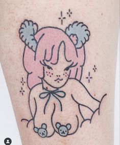 a woman's leg with a drawing of a teddy bear on it